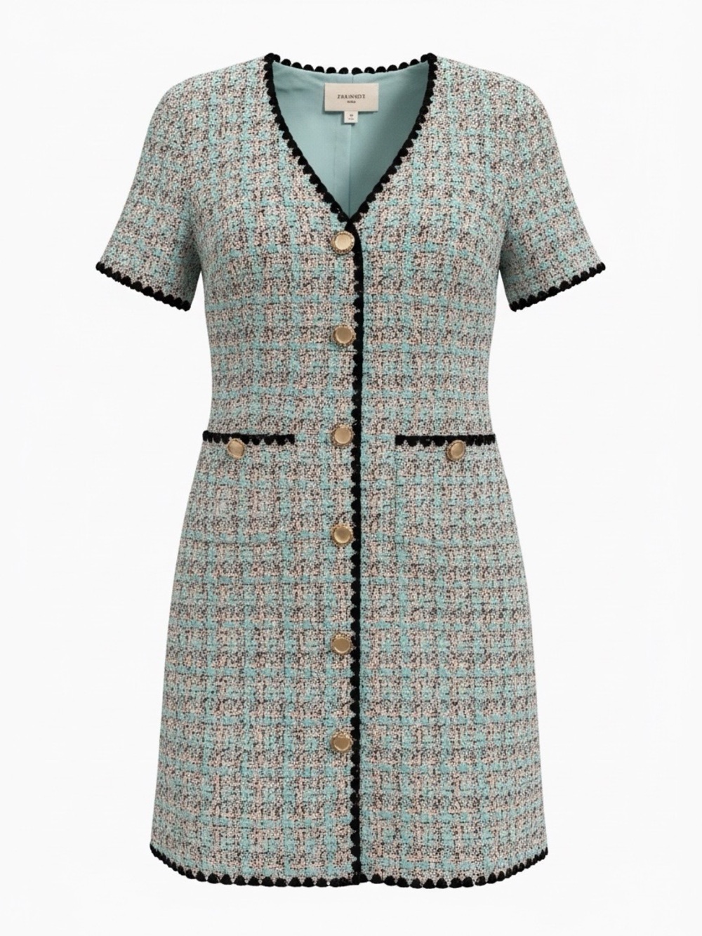 Tuckernuck Pomander Place Mint Tweed Mini Dress with Black Trim